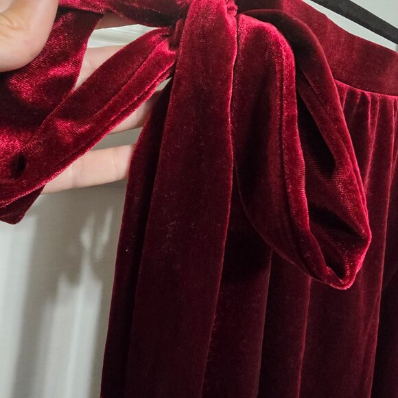 Red Velvet Faux Wrap High Low Midi/Maxi Skirt - Picture 5 of 8